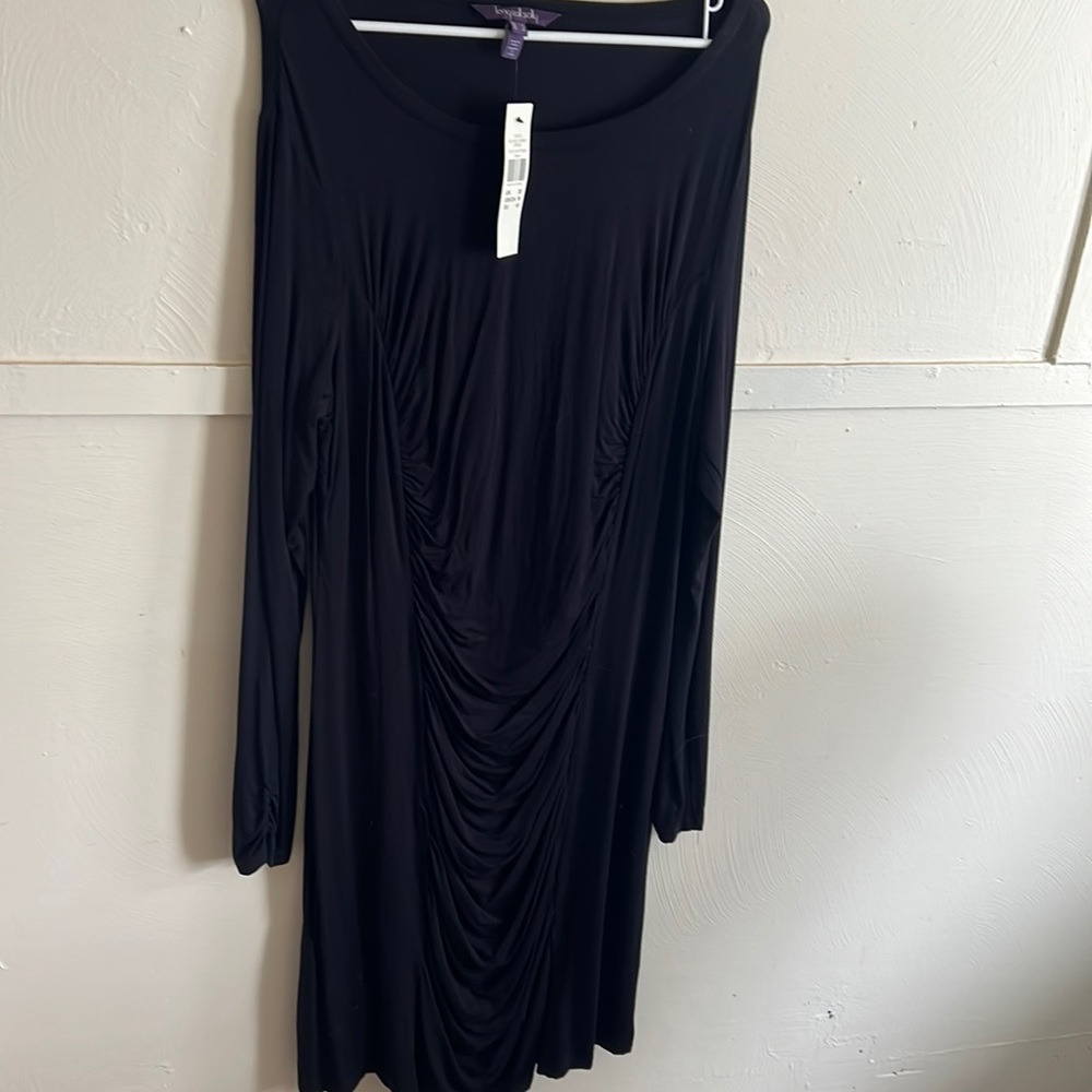 New with tags long tall sally size 16 black ruched jersey dress